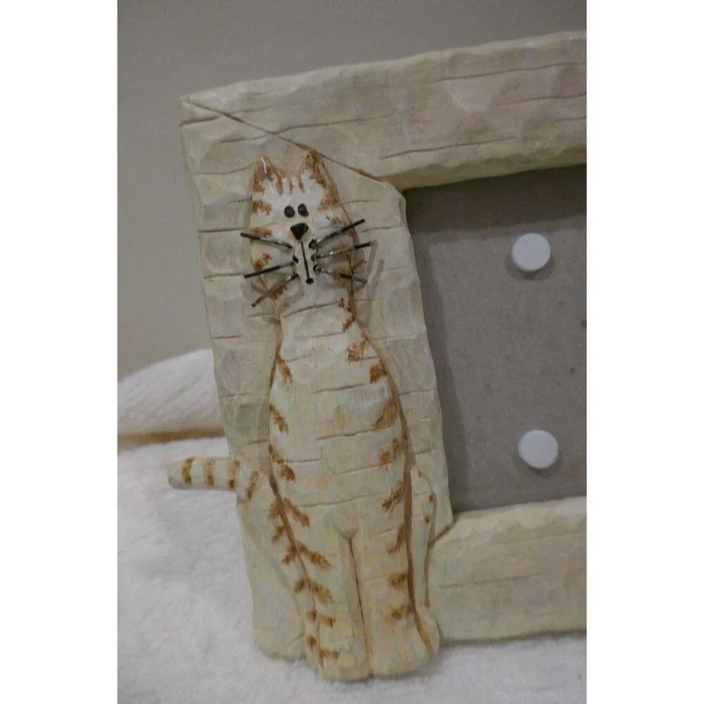 Heart & Home Kitty Cat Lover Photo Picture Frame Boho Folk Art Cute Striped Cats